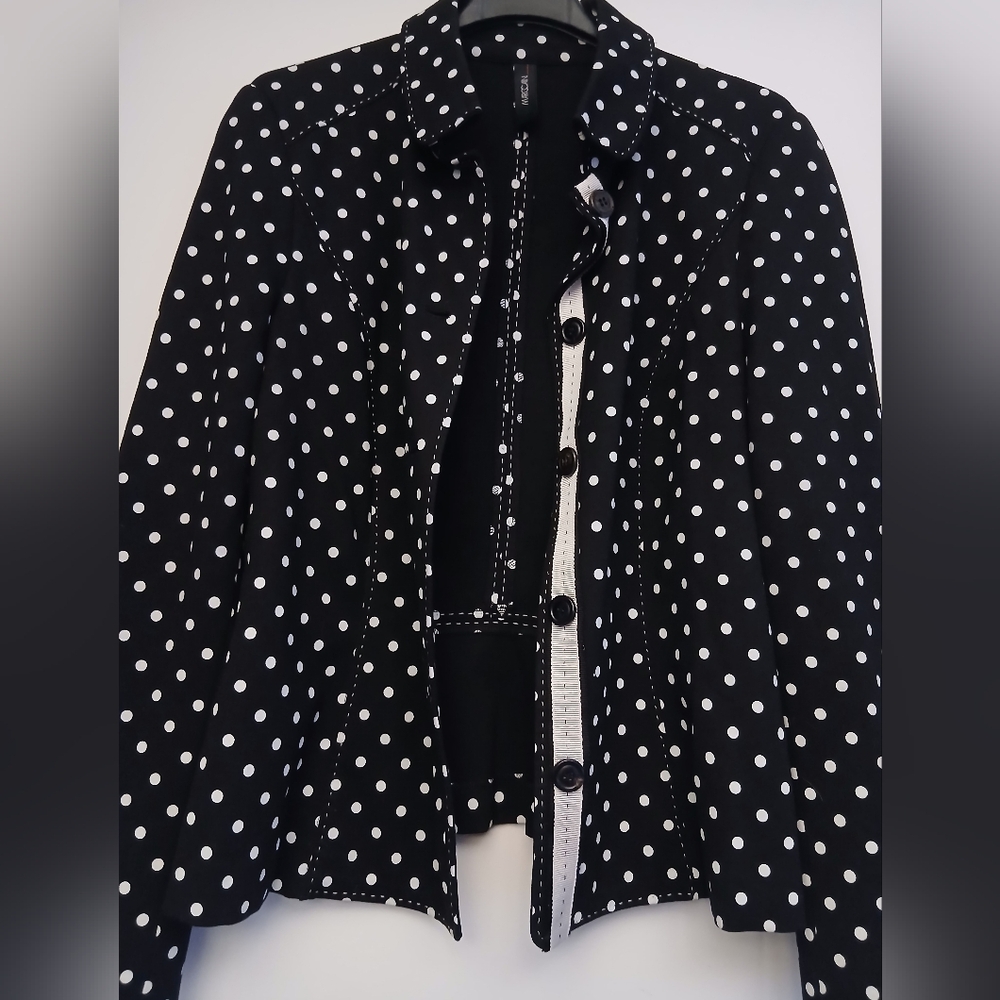 Marc Cain Black and White Polka Dot Knit Blazer.Size 4 - Picture 4 of 12